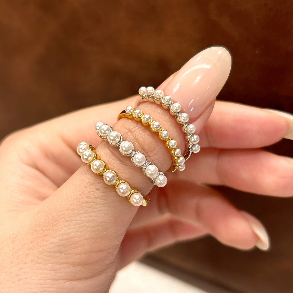 925 Sterling Silver Vintage Style Pearl Band Ring 70100591