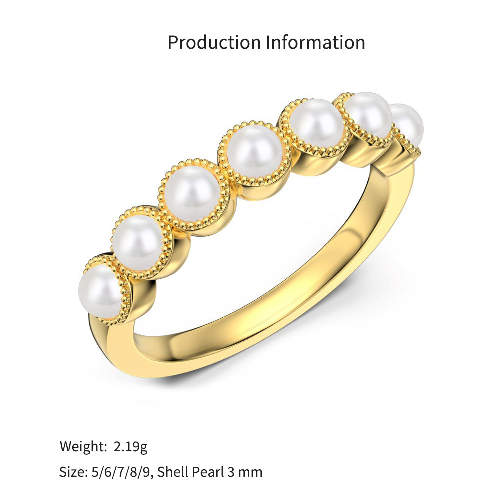 925 Sterling Silver Vintage Style Pearl Band Ring 70100591