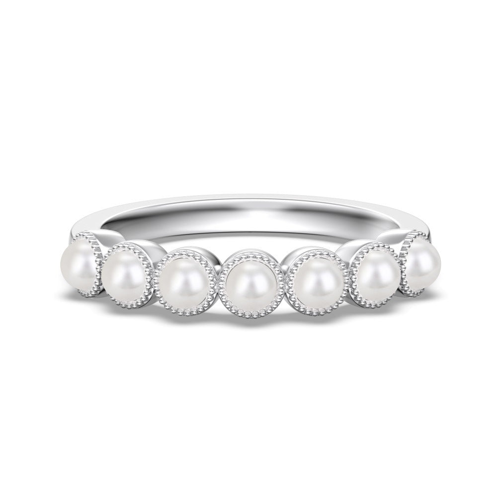 925 Sterling Silver Vintage Style Pearl Band Ring 70100591