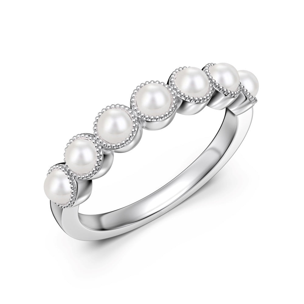 925 Sterling Silver Vintage Style Pearl Band Ring 70100591