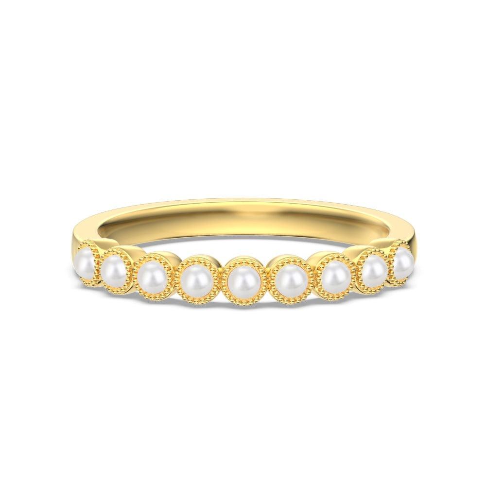 925 Sterling Silver Milgrain Pearl Band Ring 70100592