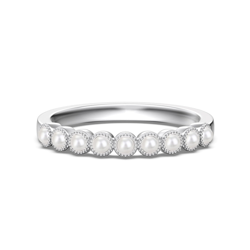 925 Sterling Silver Milgrain Pearl Band Ring 70100592