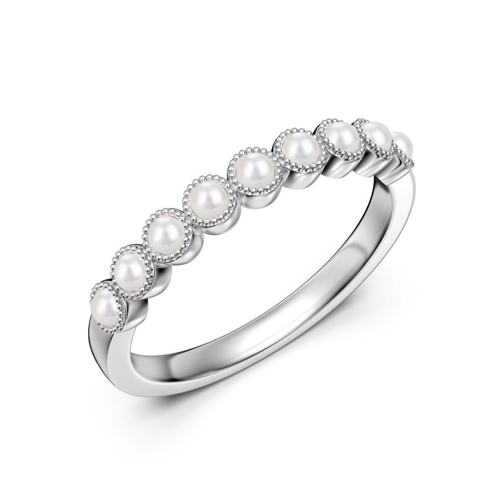 925 Sterling Silver Milgrain Pearl Band Ring 70100592