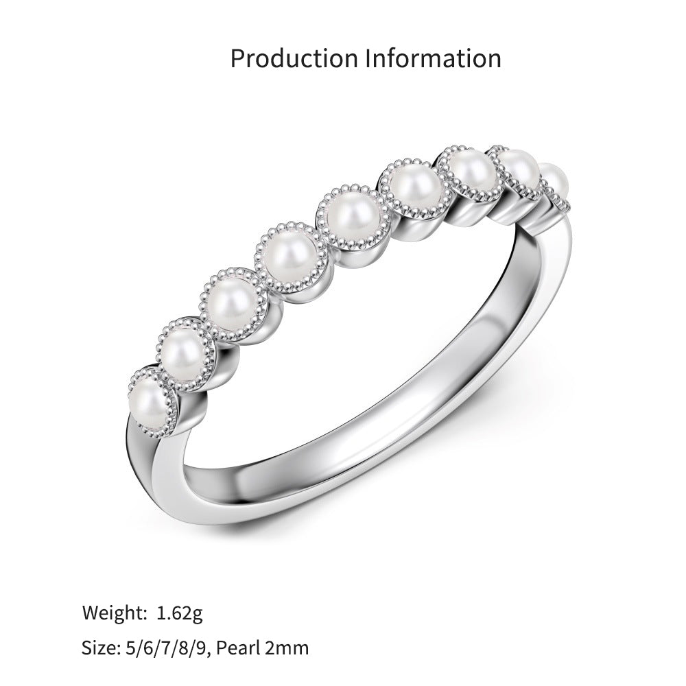 925 Sterling Silver Milgrain Pearl Band Ring 70100592