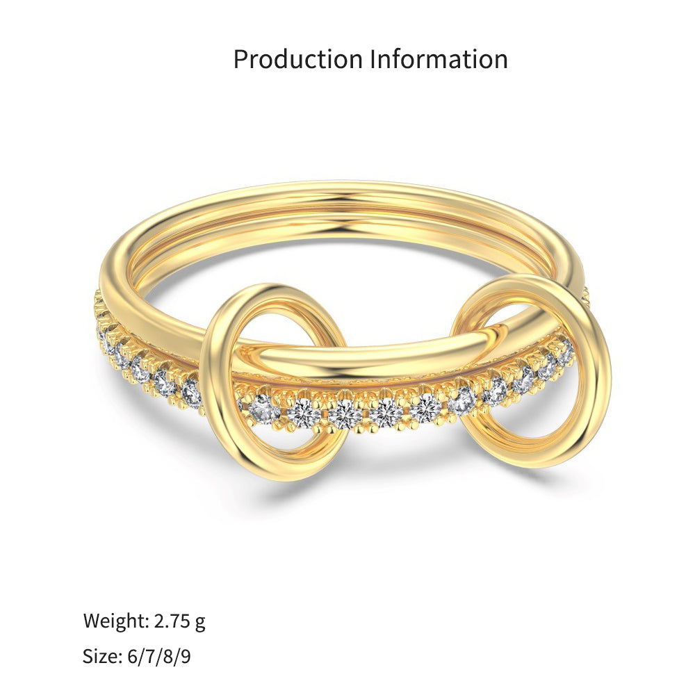 925 Sterling Silver Interlocking Loop Double Band CZ Ring 70100593