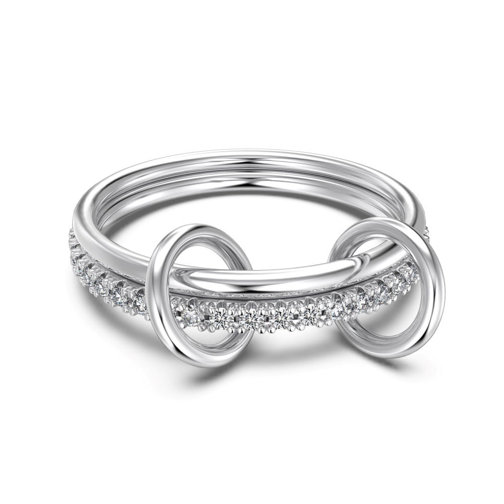 925 Sterling Silver Interlocking Loop Double Band CZ Ring 70100593