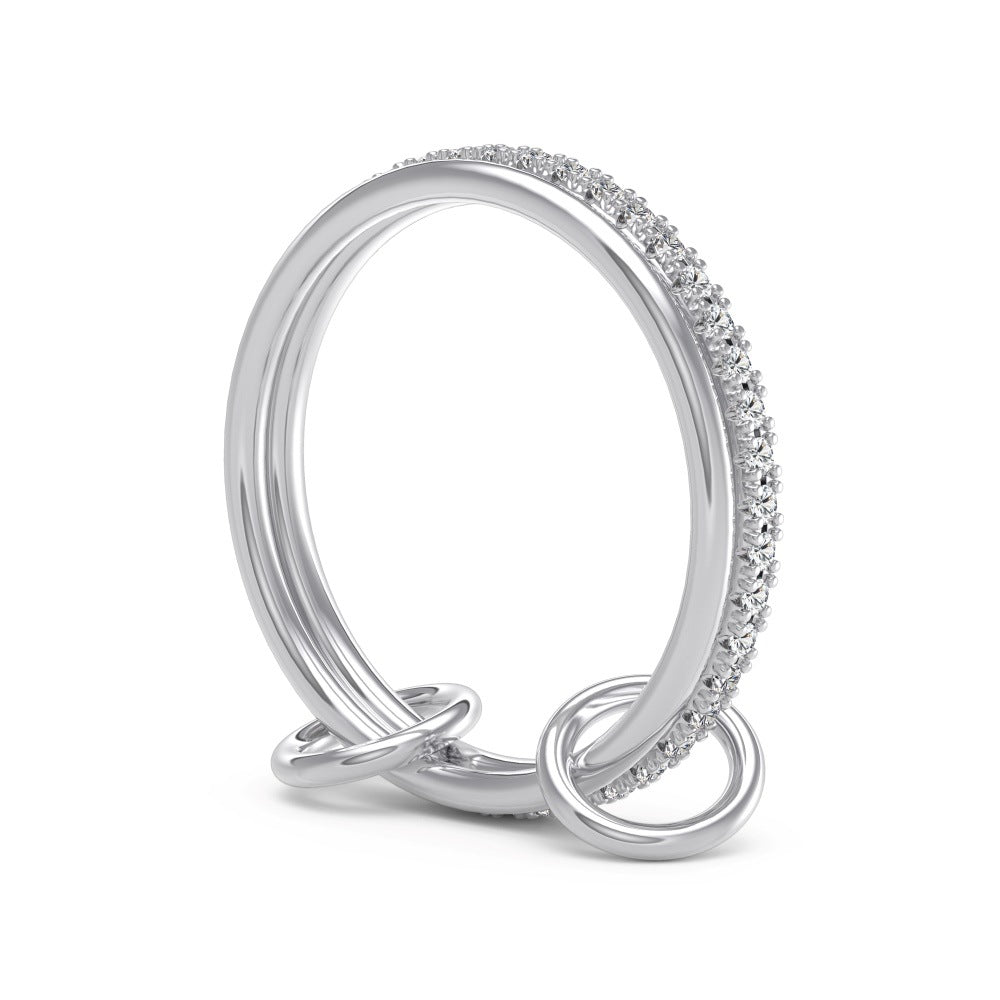 925 Sterling Silver Interlocking Loop Double Band CZ Ring 70100593