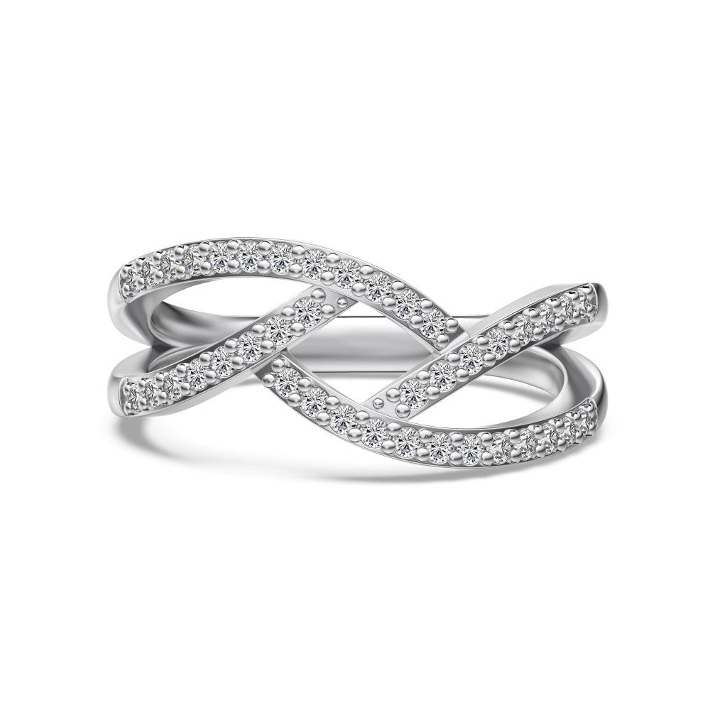 925 Sterling Silver Geometric CZ Criss Cross Ring 70100594