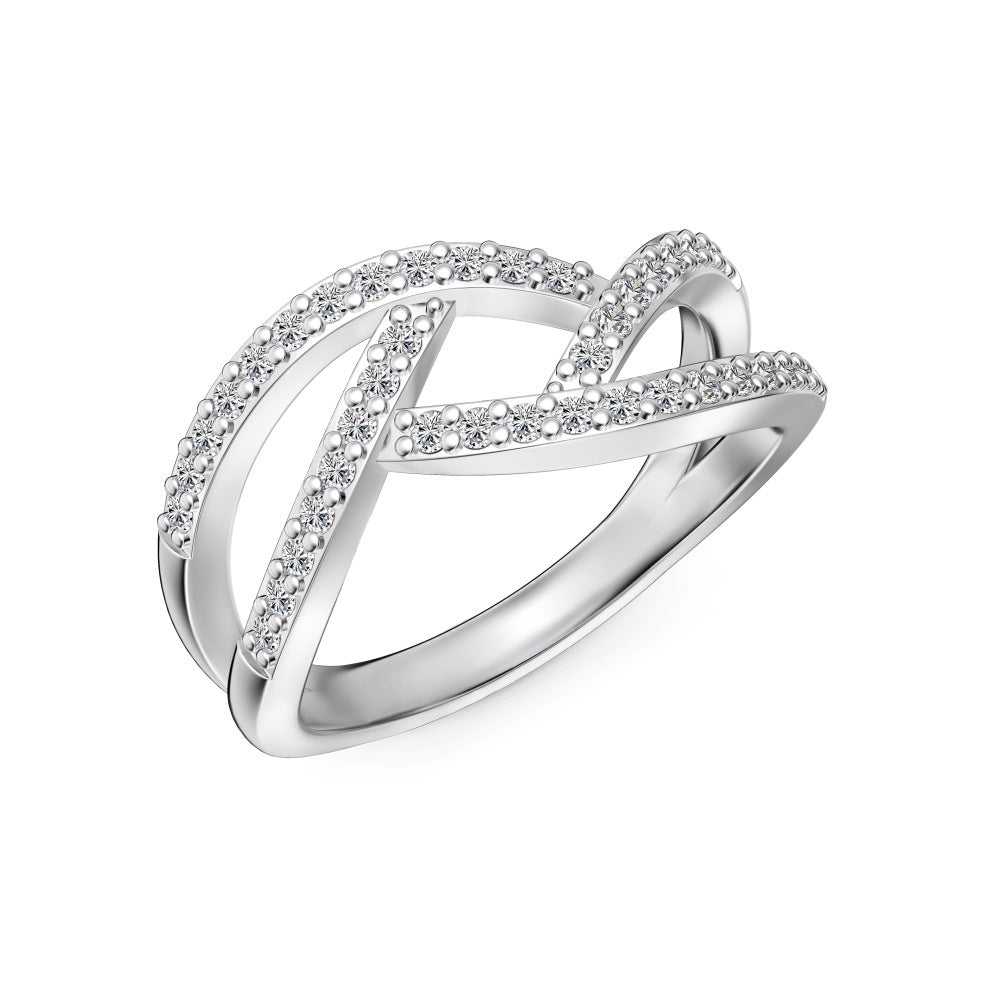 925 Sterling Silver Geometric CZ Criss Cross Ring 70100594