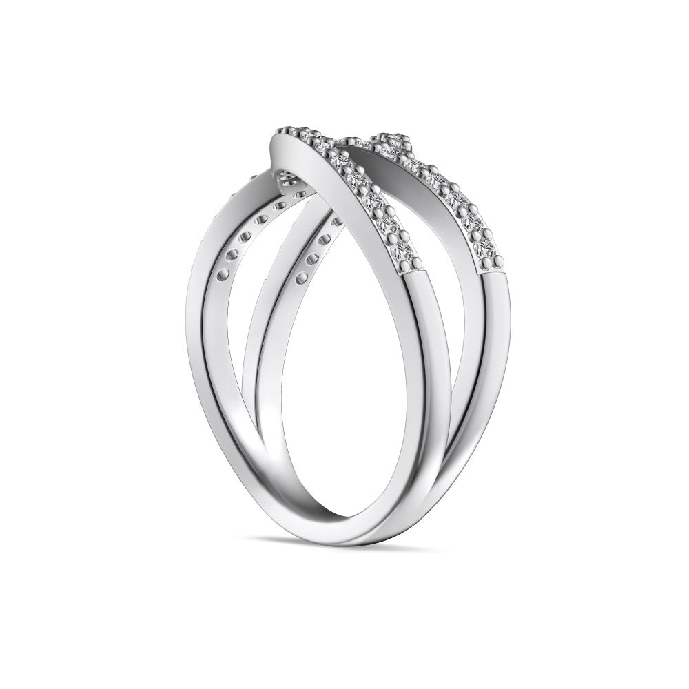 925 Sterling Silver Geometric CZ Criss Cross Ring 70100594
