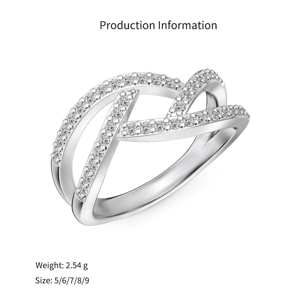 925 Sterling Silver Geometric CZ Criss Cross Ring 70100594