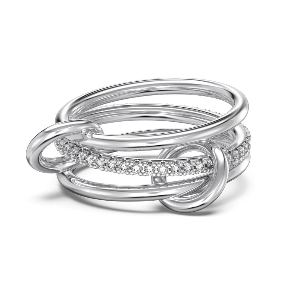 925 Sterling Silver Interlocking Triple Band CZ Ring 70100599
