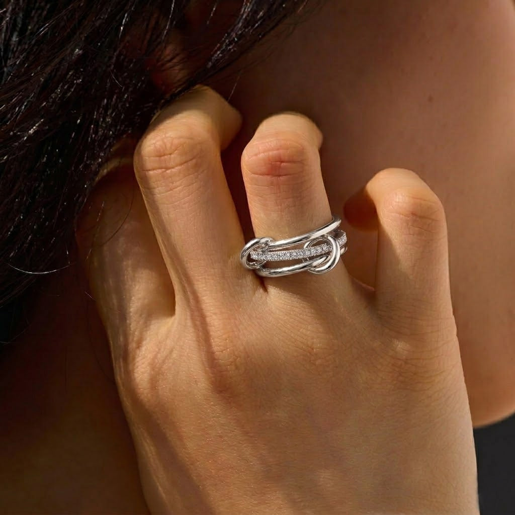 925 Sterling Silver Interlocking Triple Band CZ Ring 70100599