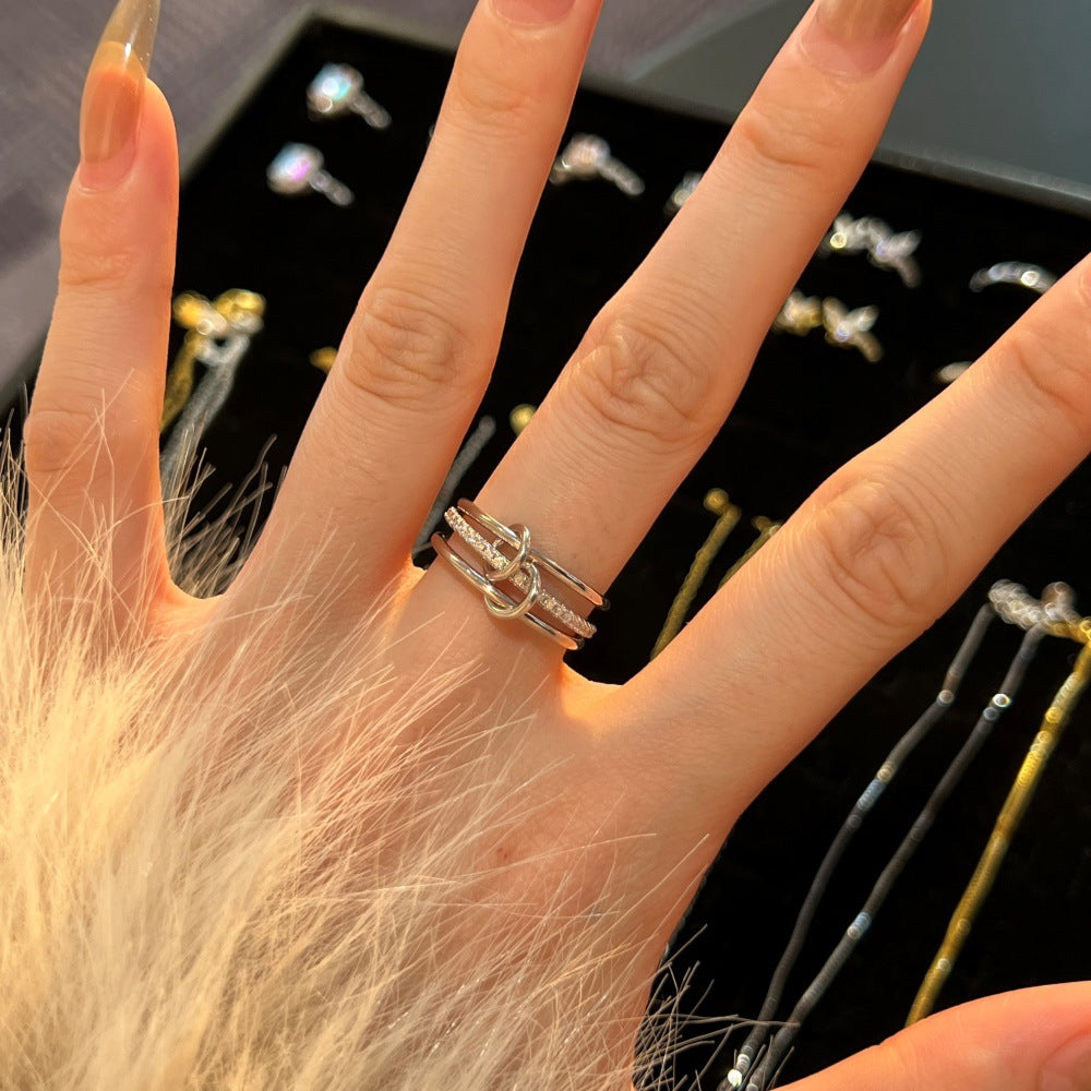 925 Sterling Silver Interlocking Triple Band CZ Ring 70100599