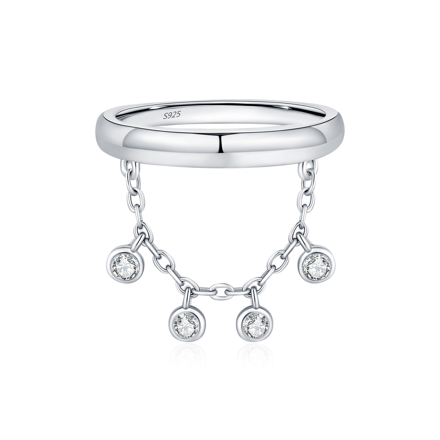 925 Sterling Silver Zircon Tassel Chain Stacking Ring 70100601