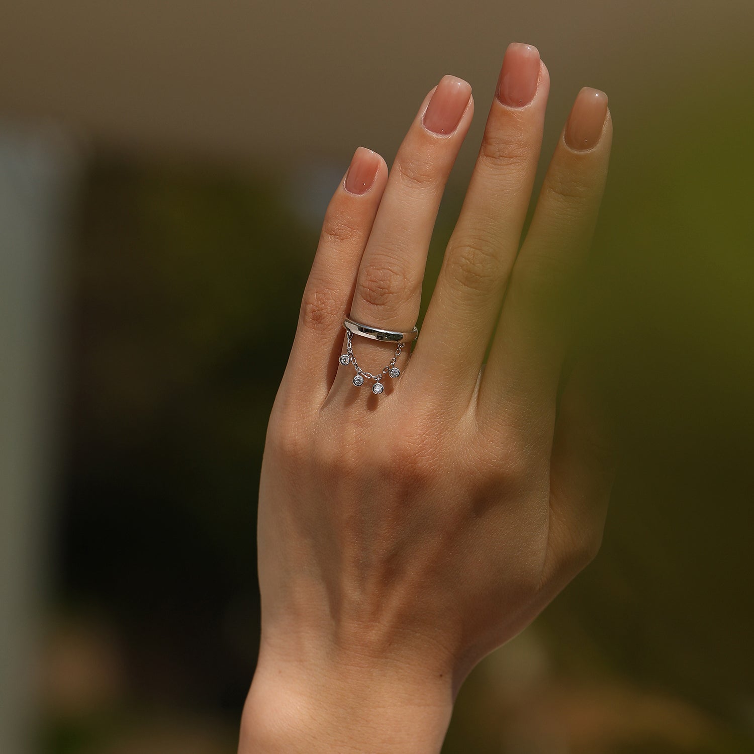 925 Sterling Silver Zircon Tassel Chain Stacking Ring 70100601