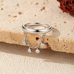 925 Sterling Silver Zircon Tassel Chain Stacking Ring 70100601