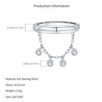 925 Sterling Silver Zircon Tassel Chain Stacking Ring 70100601