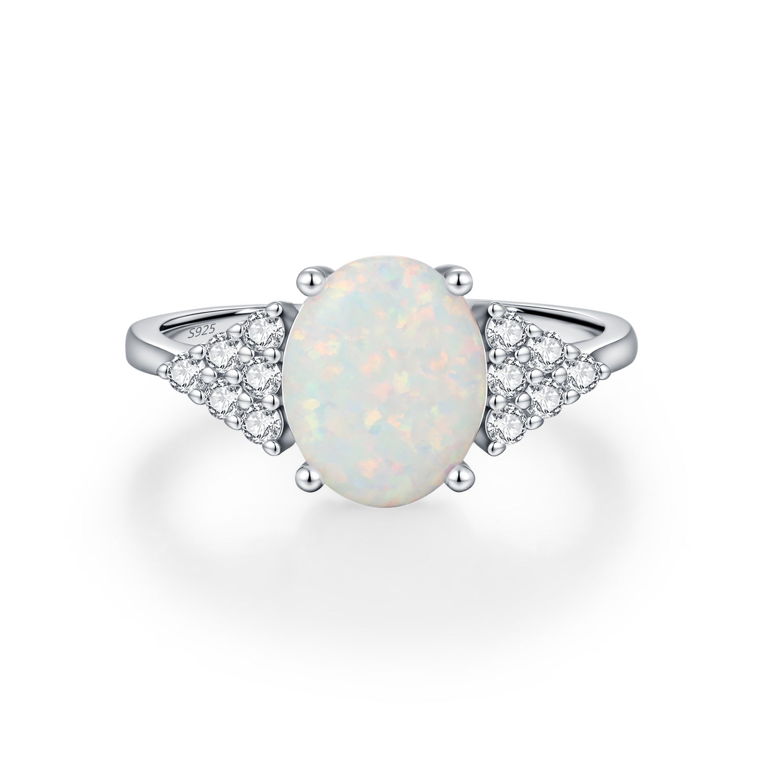925 Sterling Silver Oval Lab-created Opal Ring 70200375
