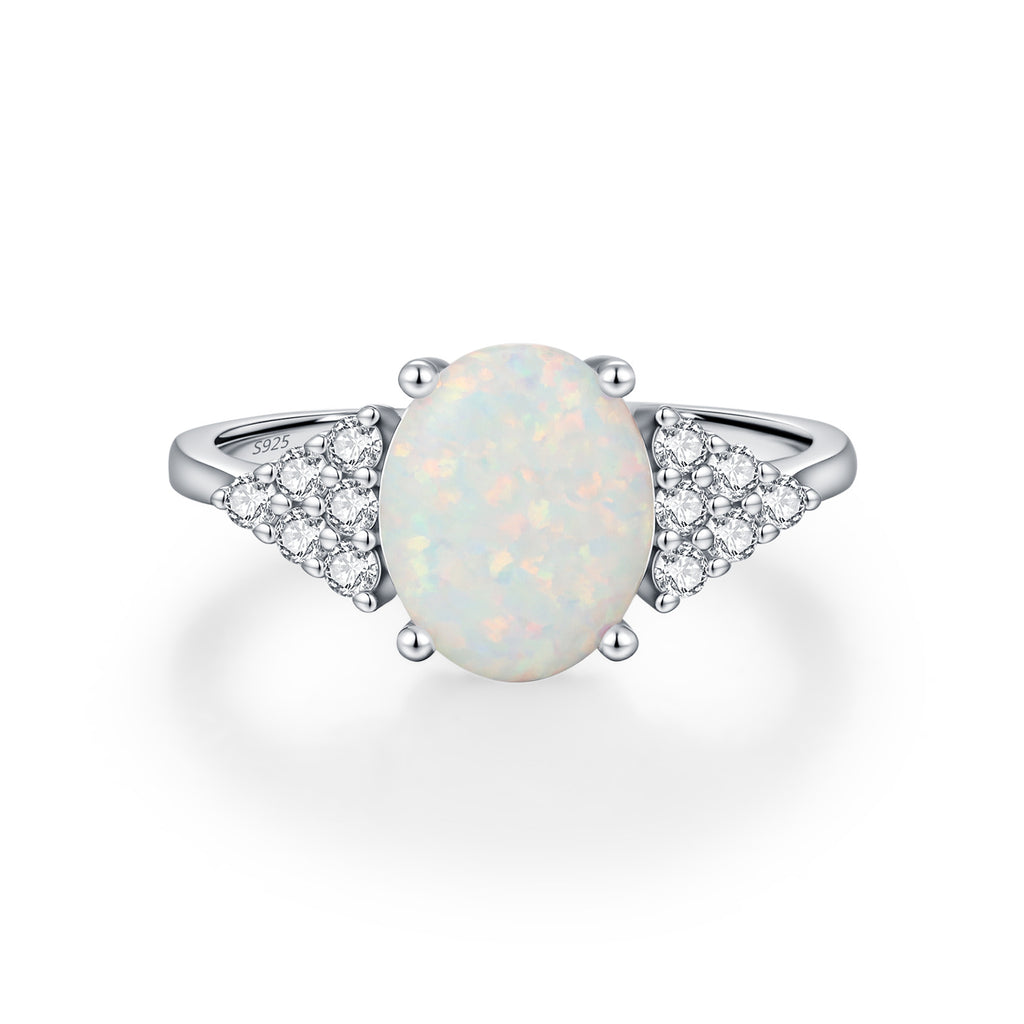 925 Sterling Silver Oval Lab-created Opal Ring 70200375