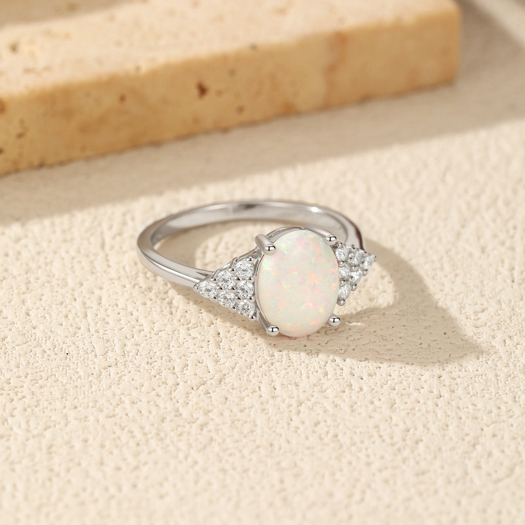 925 Sterling Silver Oval Lab-created Opal Ring 70200375