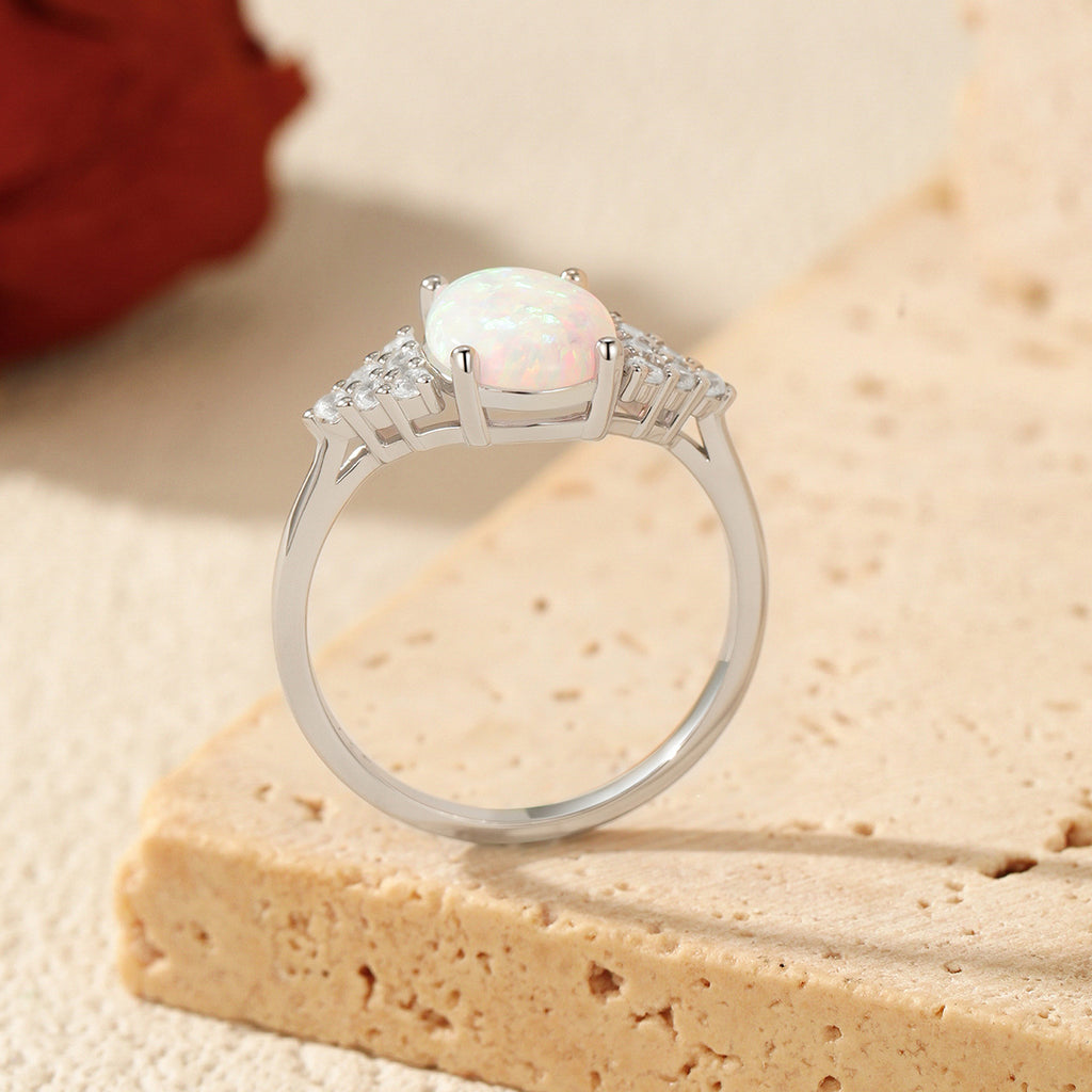 925 Sterling Silver Oval Lab-created Opal Ring 70200375