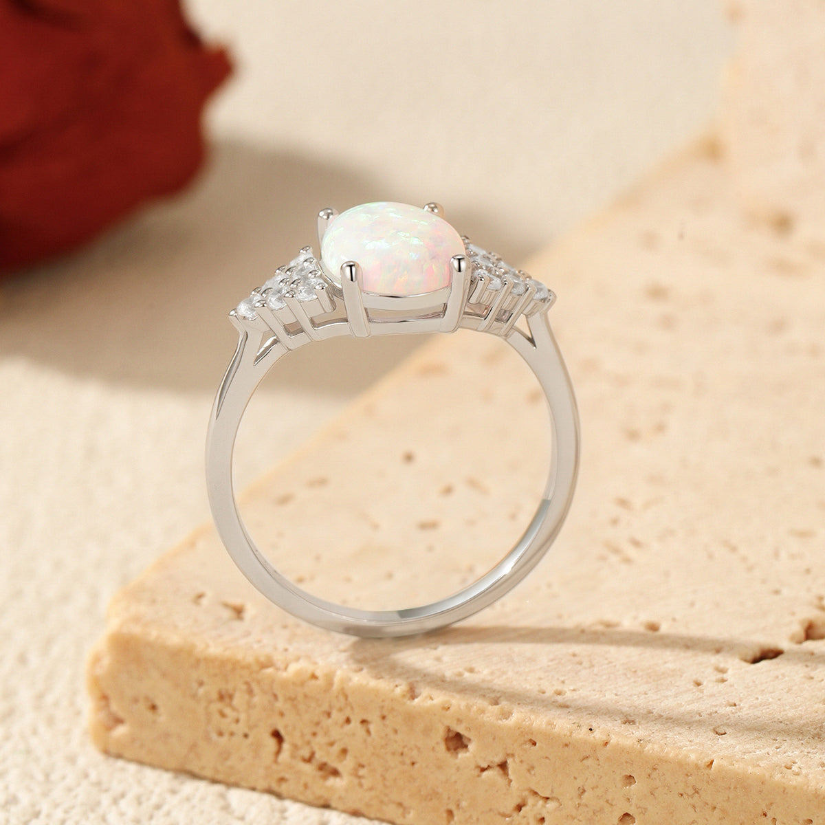 925 Sterling Silver Oval Lab-created Opal Ring 70200375