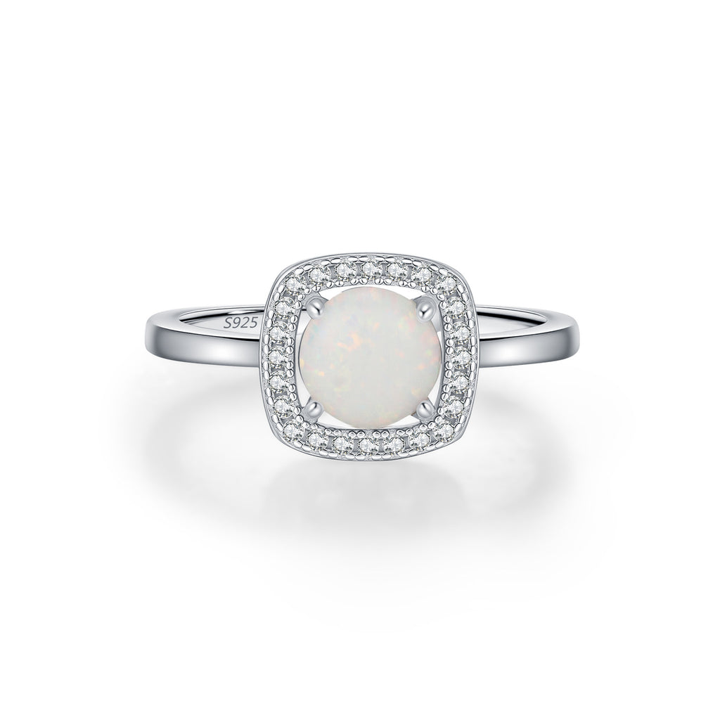 925 Sterling Silver Created Opal Halo Statement Ring 70200376
