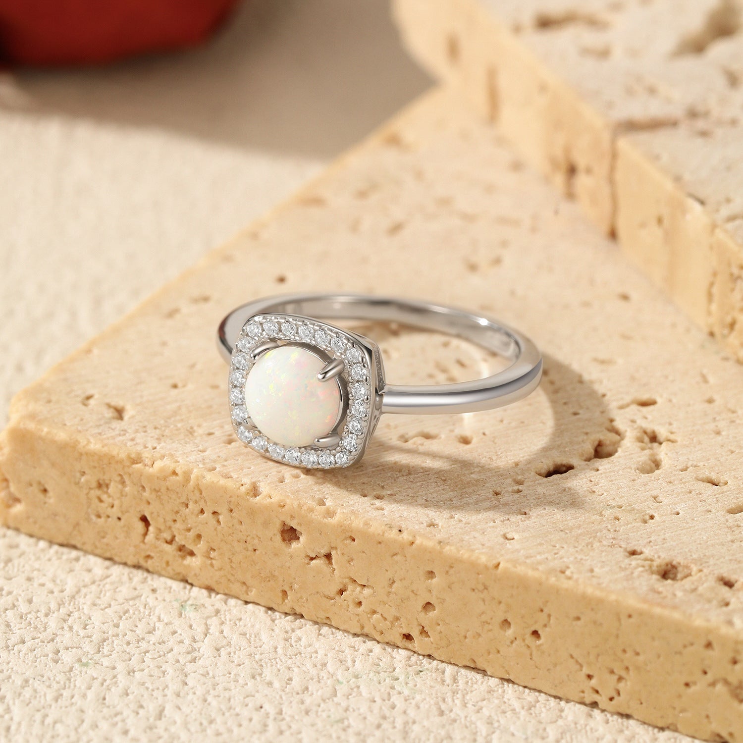 925 Sterling Silver Created Opal Halo Statement Ring 70200376