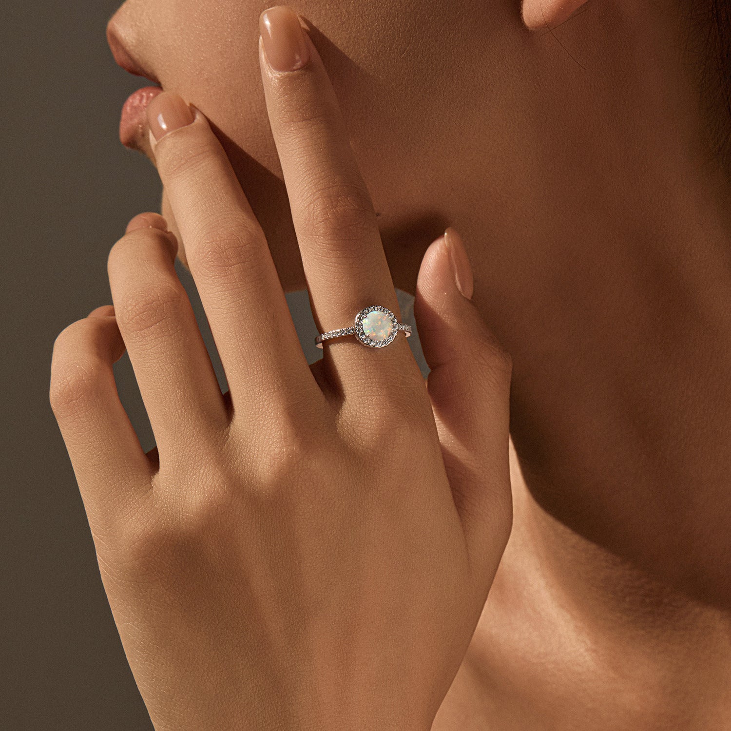 925 Sterling Silver Halo Opal Statement Ringg 70200377