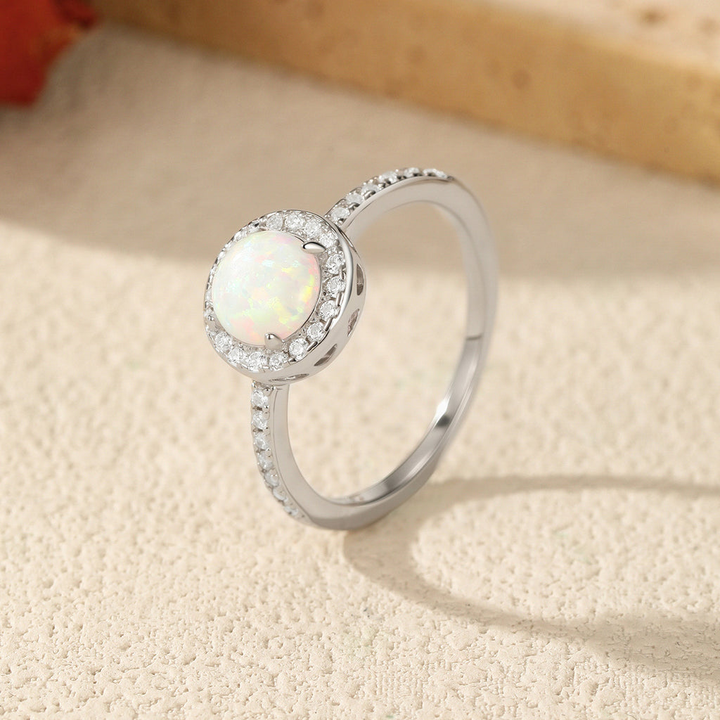 925 Sterling Silver Halo Opal Statement Ringg 70200377