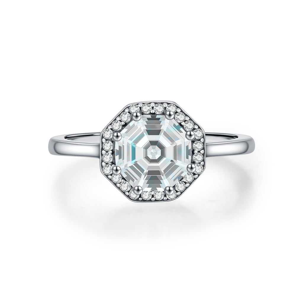 925 Sterling Silver Vintage Octagon CZ Halo Ring 70200378