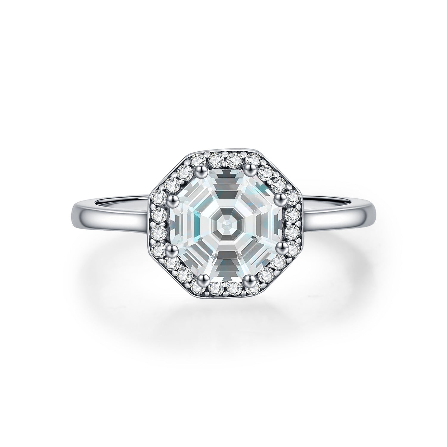 925 Sterling Silver Vintage Octagon CZ Halo Ring 70200378