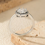 925 Sterling Silver Vintage Octagon CZ Halo Ring 70200378