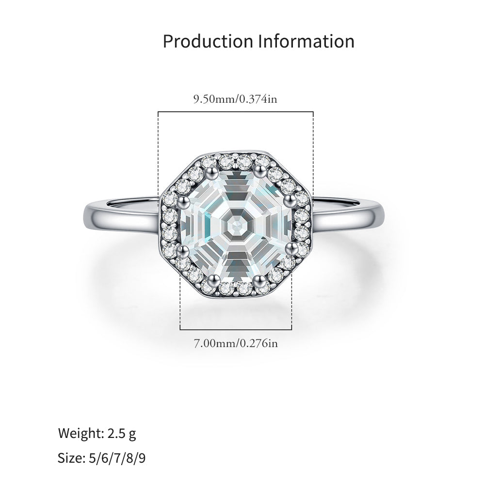925 Sterling Silver Vintage Octagon CZ Halo Ring 70200378