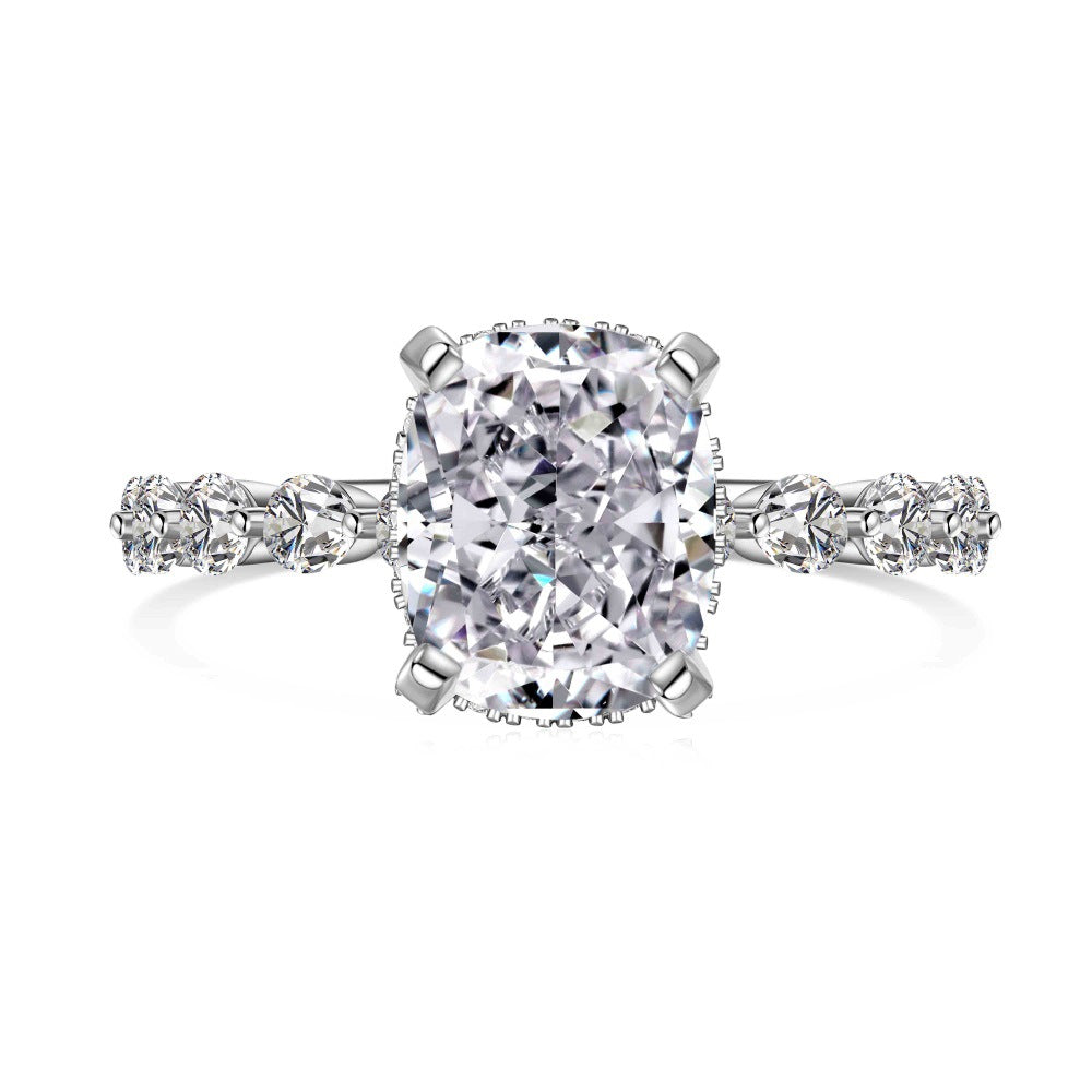 925 Sterling Silver Crushed Ice Cushion Cut CZ Pave Ring 70200381