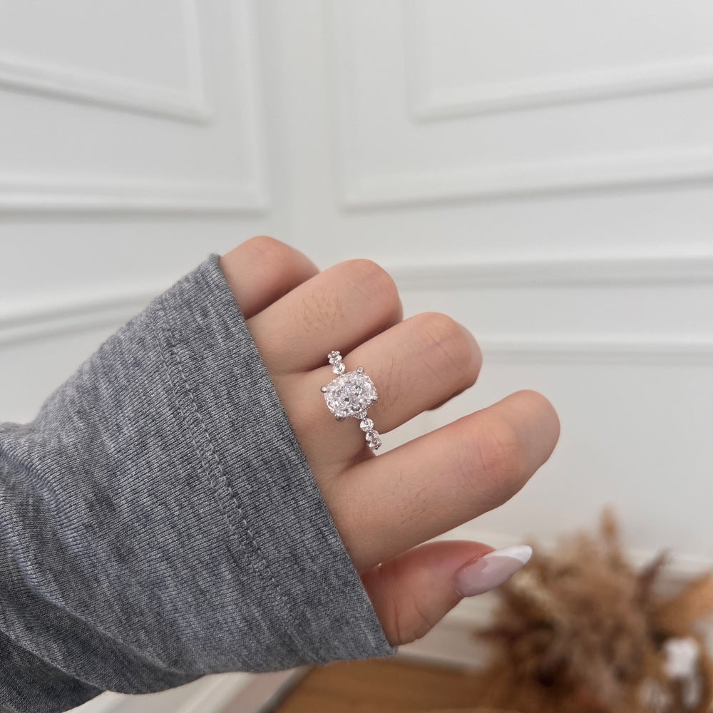 925 Sterling Silver Crushed Ice Cushion Cut CZ Pave Ring 70200381