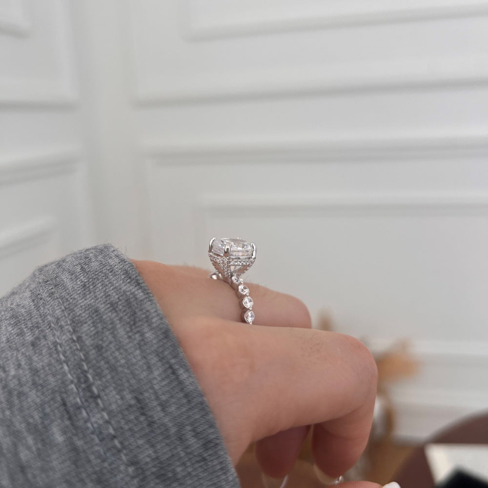 925 Sterling Silver Crushed Ice Cushion Cut CZ Pave Ring 70200381
