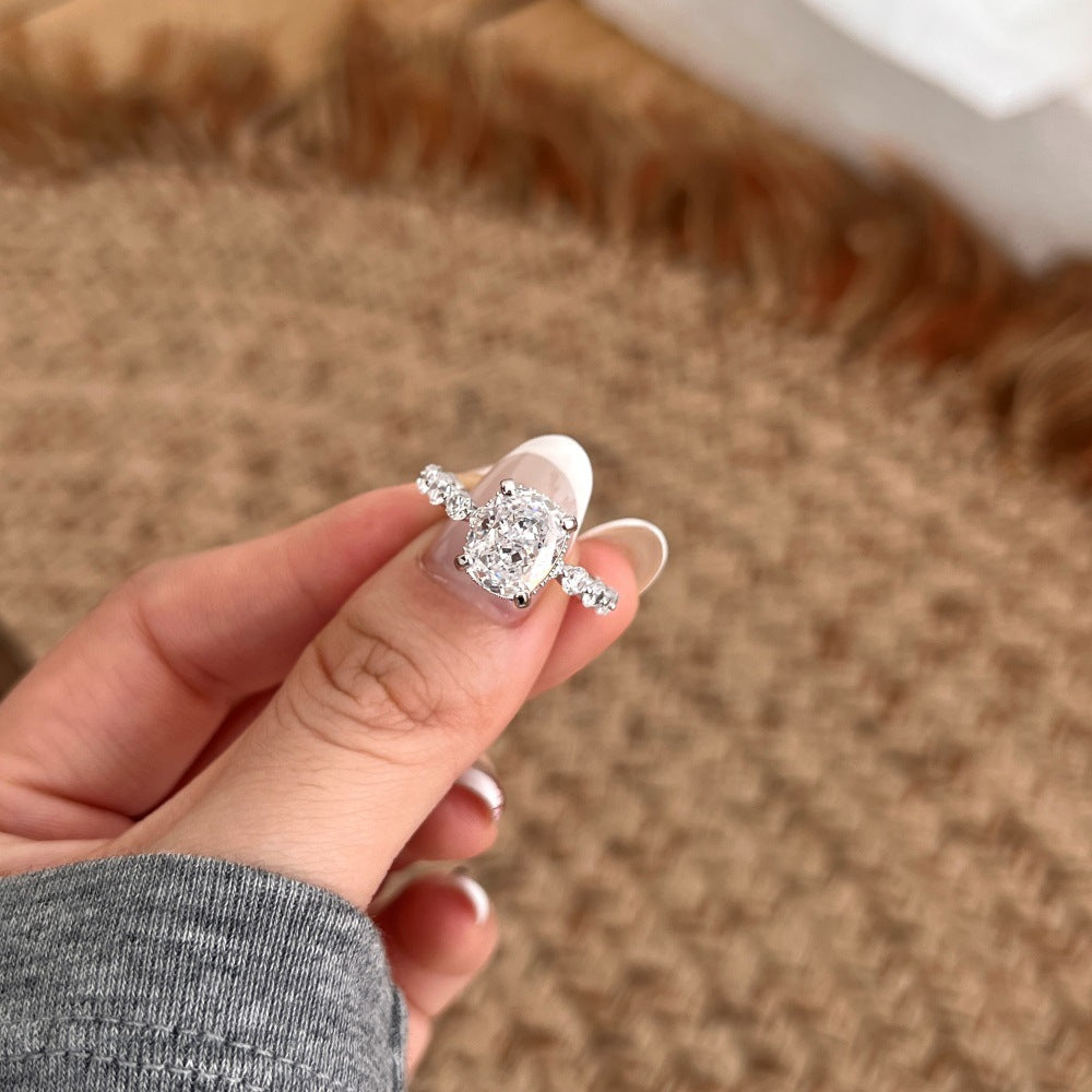 925 Sterling Silver Crushed Ice Cushion Cut CZ Pave Ring 70200381