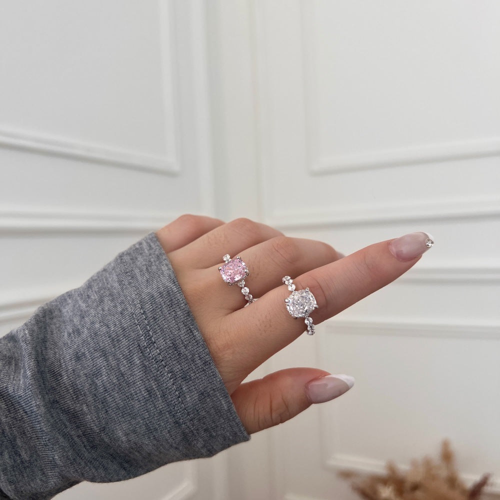 925 Sterling Silver Crushed Ice Cushion Cut CZ Pave Ring 70200381