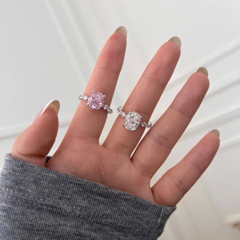 925 Sterling Silver Crushed Ice Cushion Cut CZ Pave Ring 70200381
