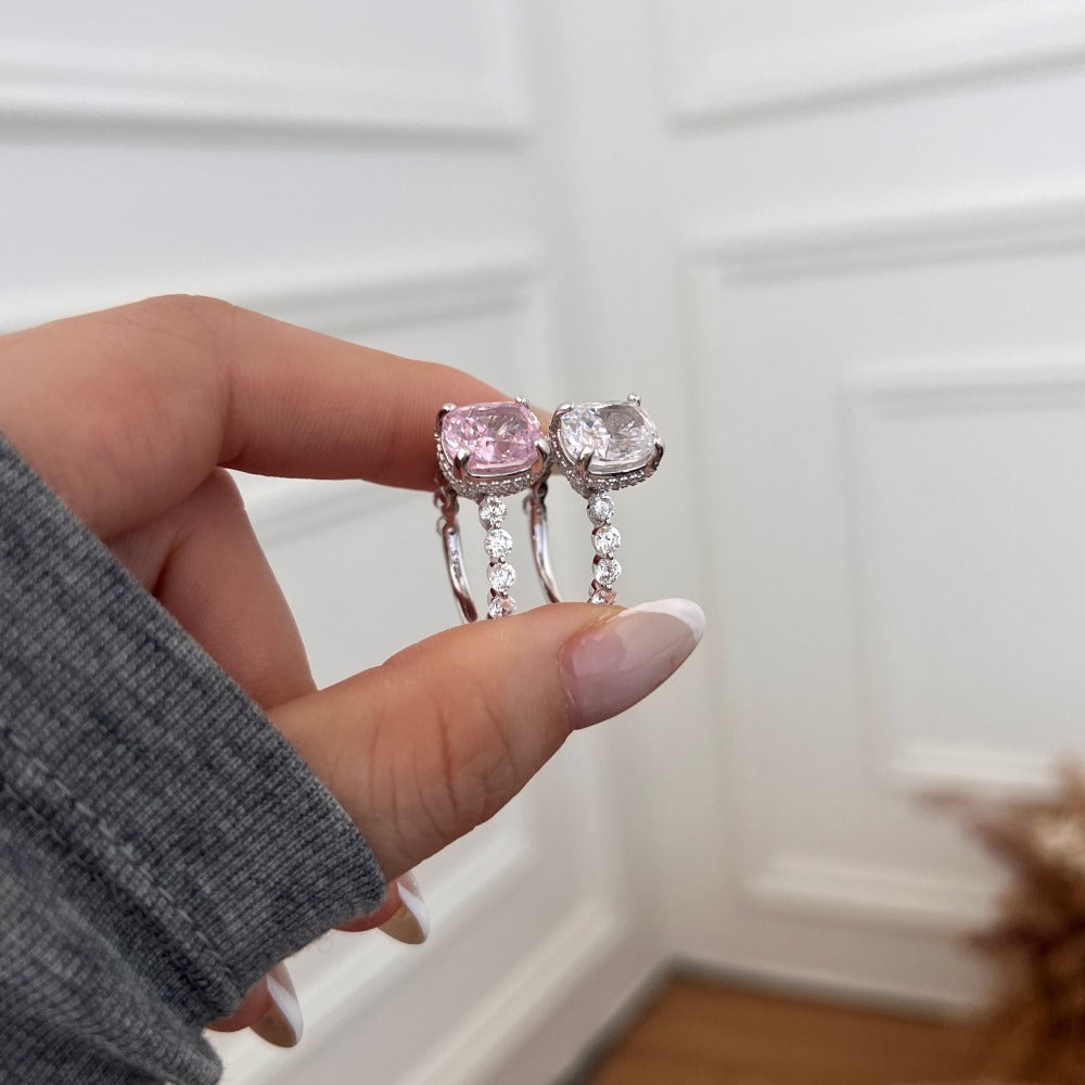 925 Sterling Silver Crushed Ice Cushion Cut CZ Pave Ring 70200381