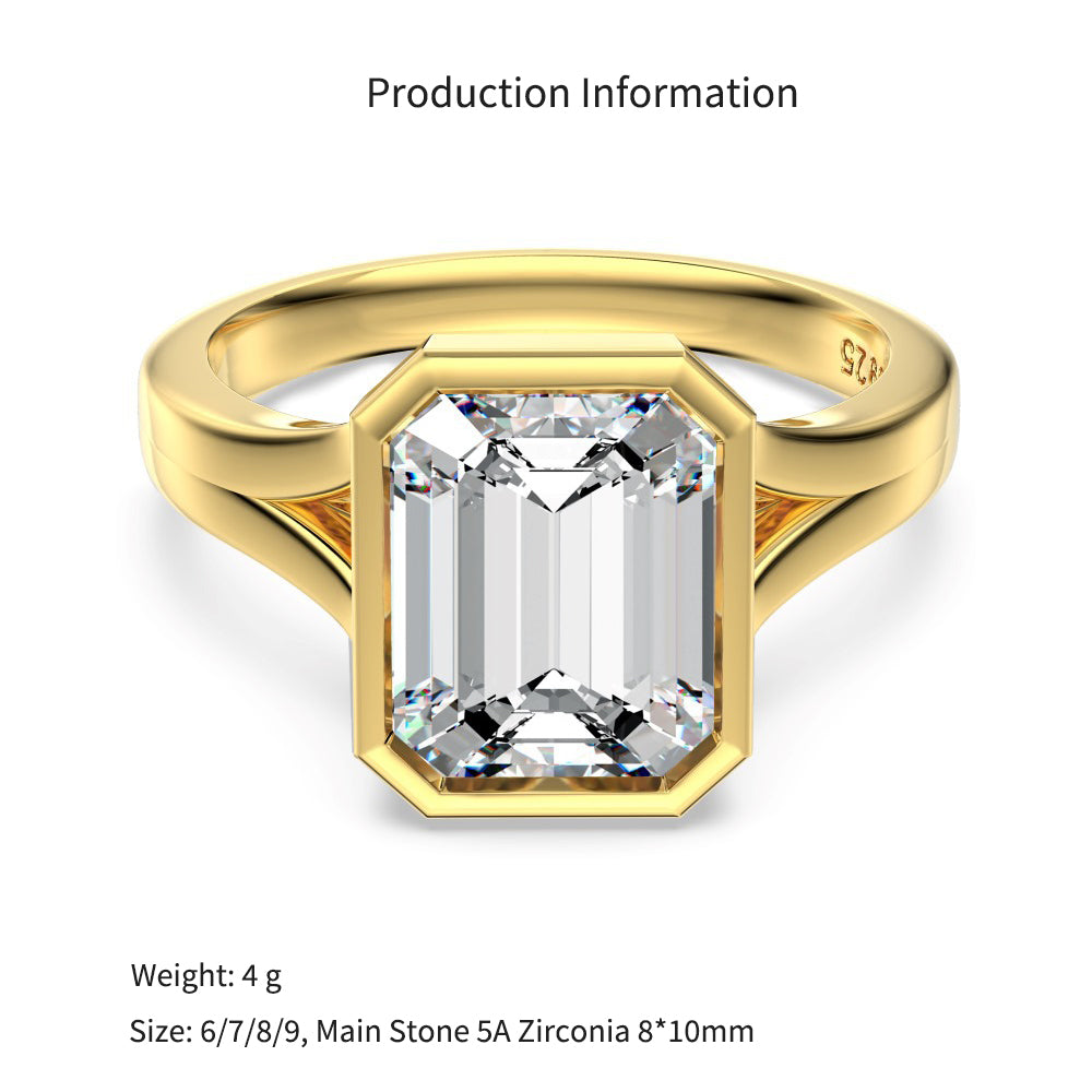 925 Sterling Silver Emerald Cut CZ Bezel Solitaire Ring 70200384