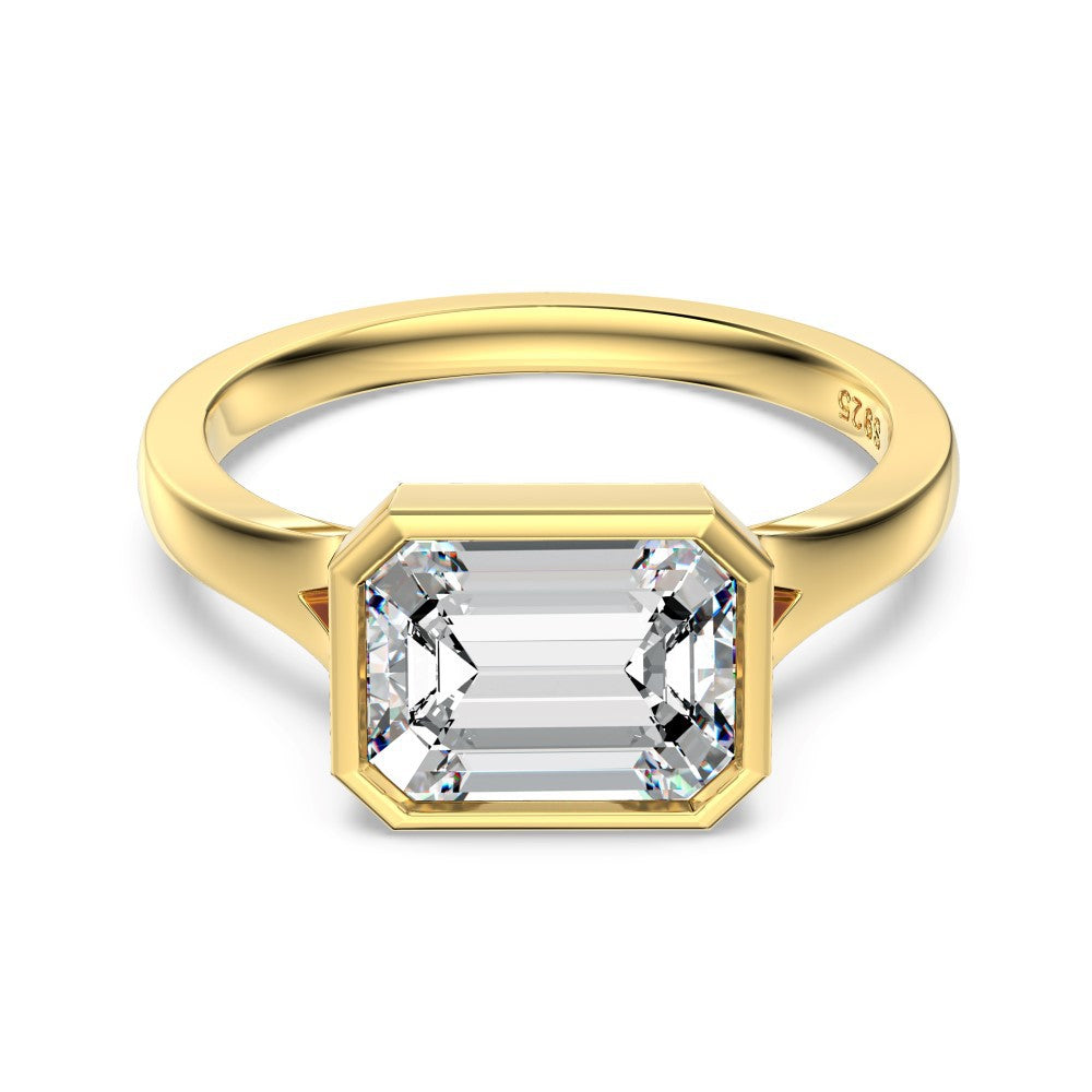 925 Sterling Silver East-West Emerald Cut CZ Bezel Ring 70200385