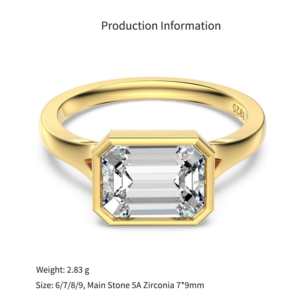 925 Sterling Silver East-West Emerald Cut CZ Bezel Ring 70200385