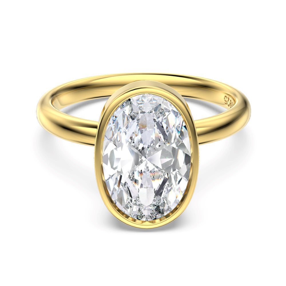 925 Sterling Silver Oval Cut CZ Bezel Set Solitaire Ring 70200386