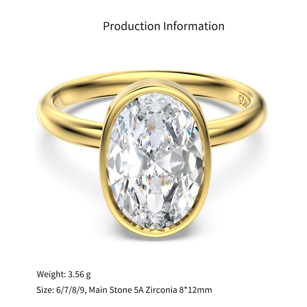 925 Sterling Silver Oval Cut CZ Bezel Set Solitaire Ring 70200386