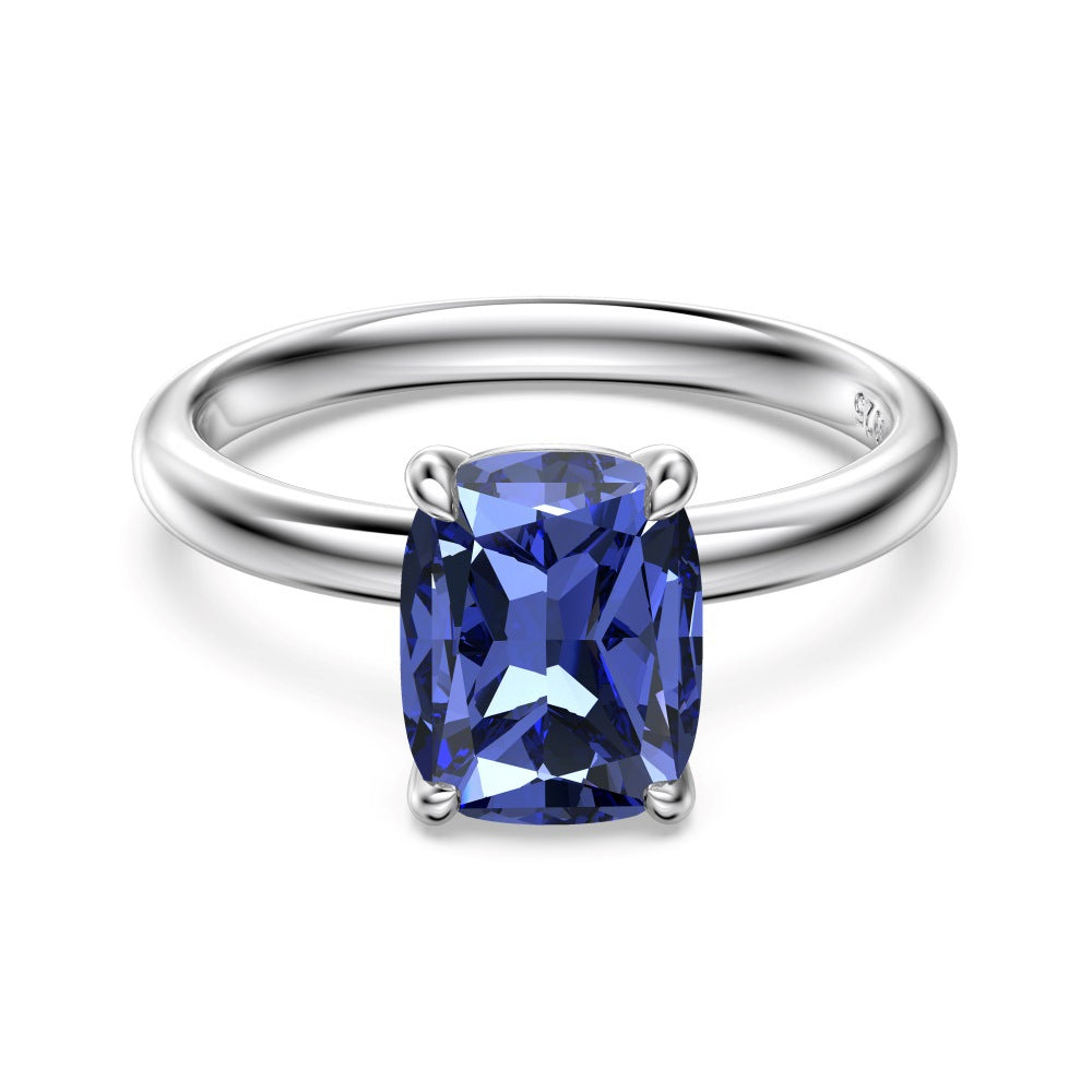 925 Sterling Silver Tanzanite Blue Cushion Cut CZ Solitaire Ring 70200387
