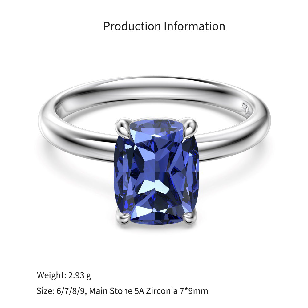 925 Sterling Silver Tanzanite Blue Cushion Cut CZ Solitaire Ring 70200387