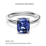 925 Sterling Silver Tanzanite Blue Cushion Cut CZ Solitaire Ring 70200387
